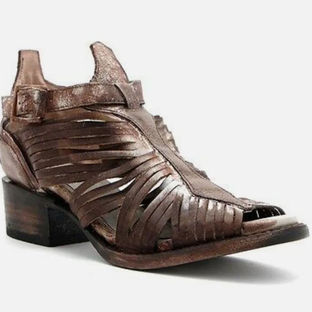 Freebird by Steven Arrow Open Toe Stone Brown Bootie Sandals sz shoes 9